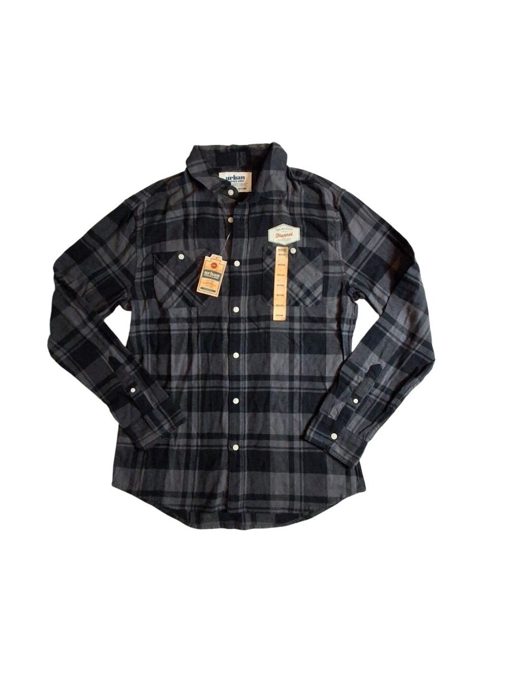 Urban Pipeline Men's Plaid Flannel Men Size M Gray Cotton Button-Up Shirt Grunge